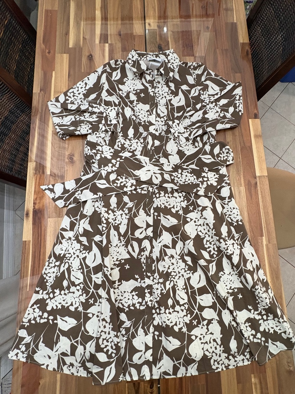 NWOT Pari Passu Plus Sz 5B (US 20) Poplin Floral Print Shirtdress Waist Tie - Picture 4 of 10